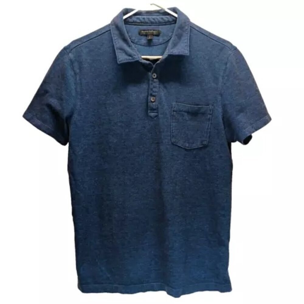 Banana Republic Pique Polo Men's Large Heathered Blue Front Pocket Top Shirt GUC